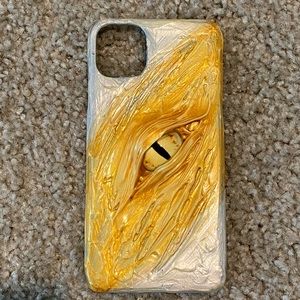 Handmade yellow and silver iPhone 11 Pro Max case with 3d eyeball